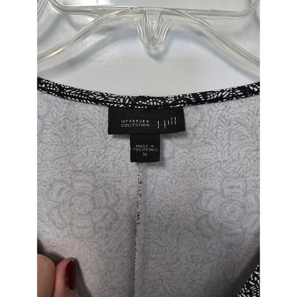 J.Jill Wearever Collection Knit Dress Black White Paisley Size Medium V Neck - Picture 4 of 6